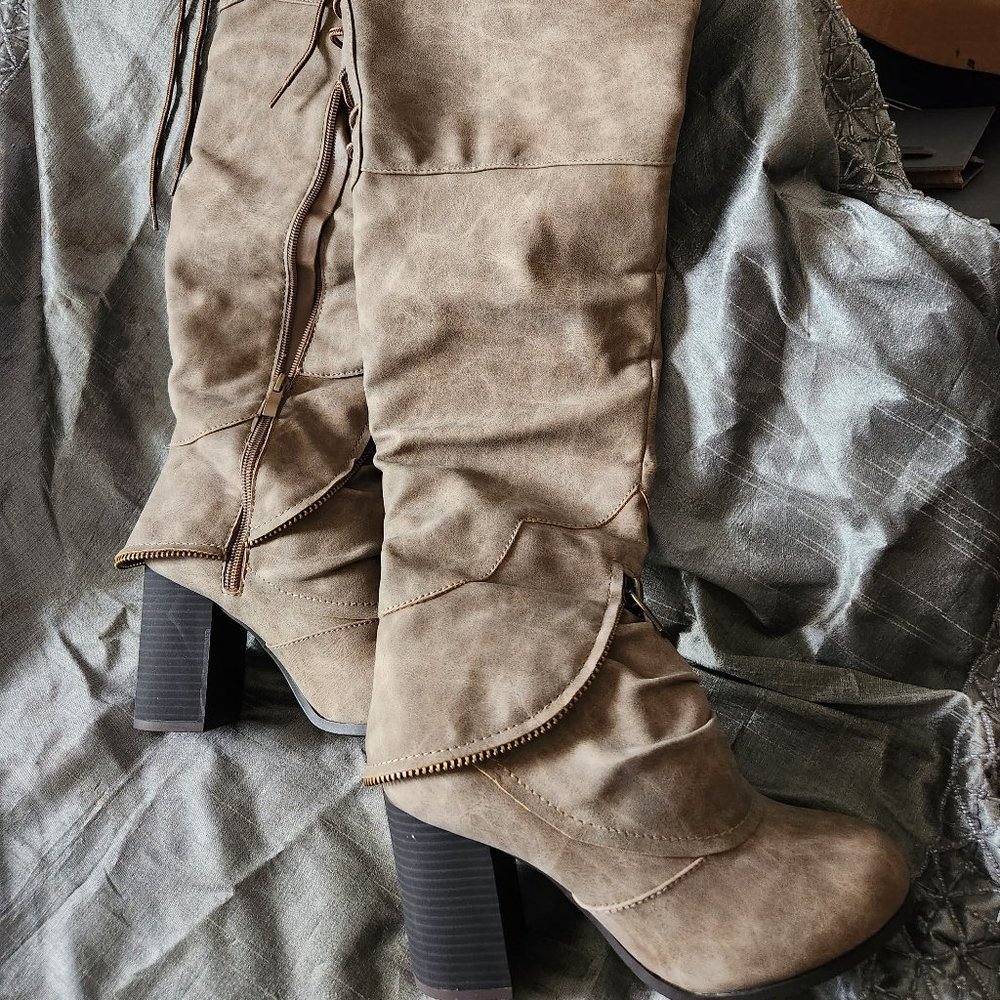 Over the knee tan suede boots